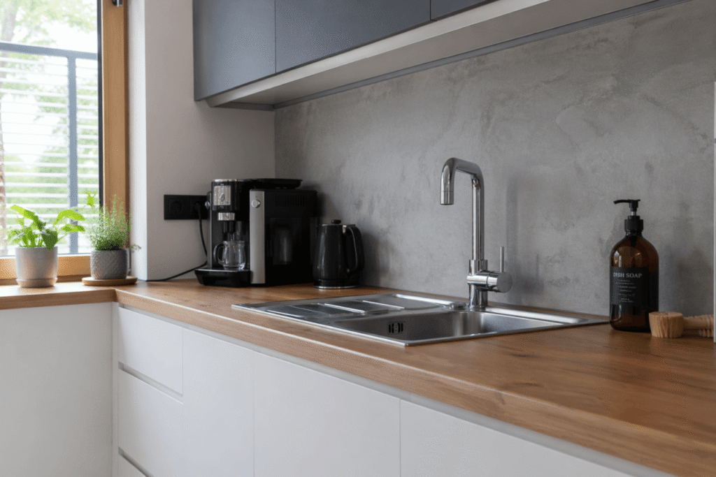 drewniany blat a zlew